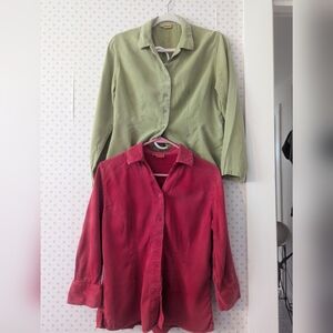 💚 ♥️ Tianello Green Red Button-Up Shirts XS, S Tercel Rayon Fabric USA